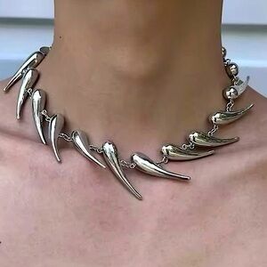 Stainless Steel Spiked Silver Choker Necklace Punk Retro